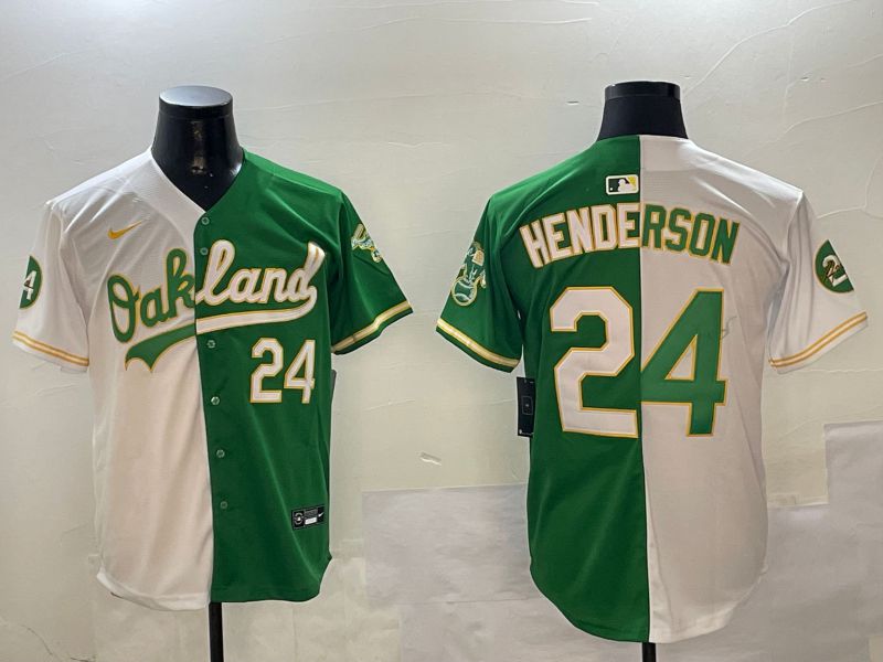 Men Oakland Athletics #24 Henderson Green white Game 2024 Nike MLB Jersey style 0115->youth nba jersey->Youth Jersey